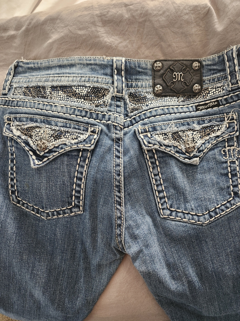 Miss Me Light Blue Denim Boot Cut Jeans with Embellished Pockets